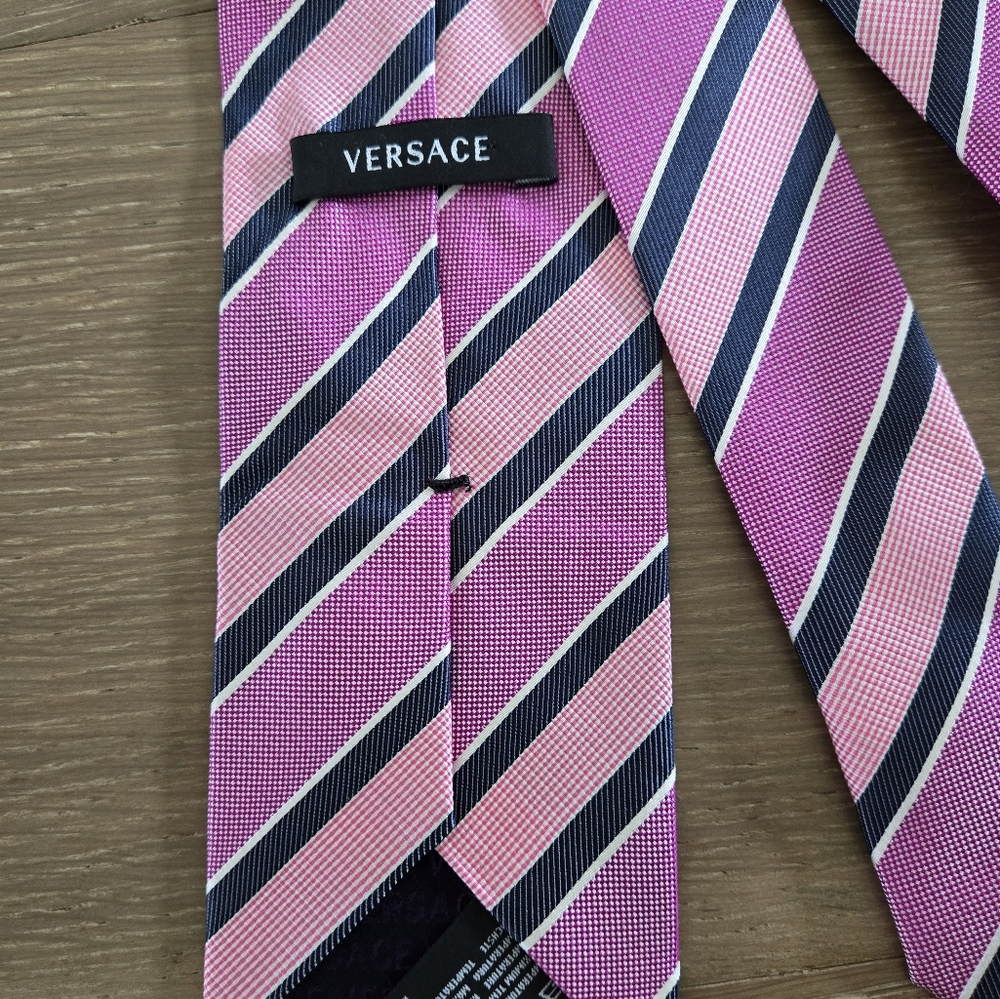 Versace stripes Pink and Black Tie - Picture 4 of 4